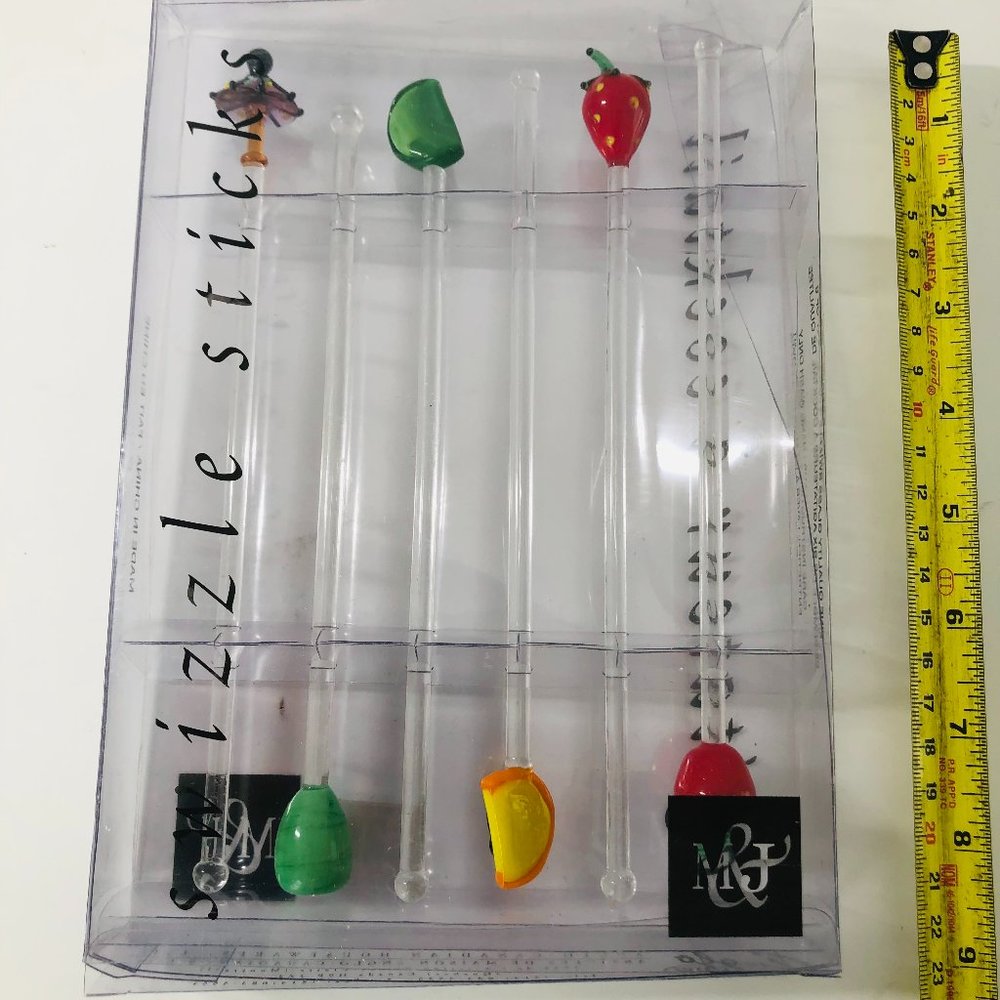 NWOT- Mayfair & Jackson Fine Quality Glass Swizzle Sticks-Set of 6